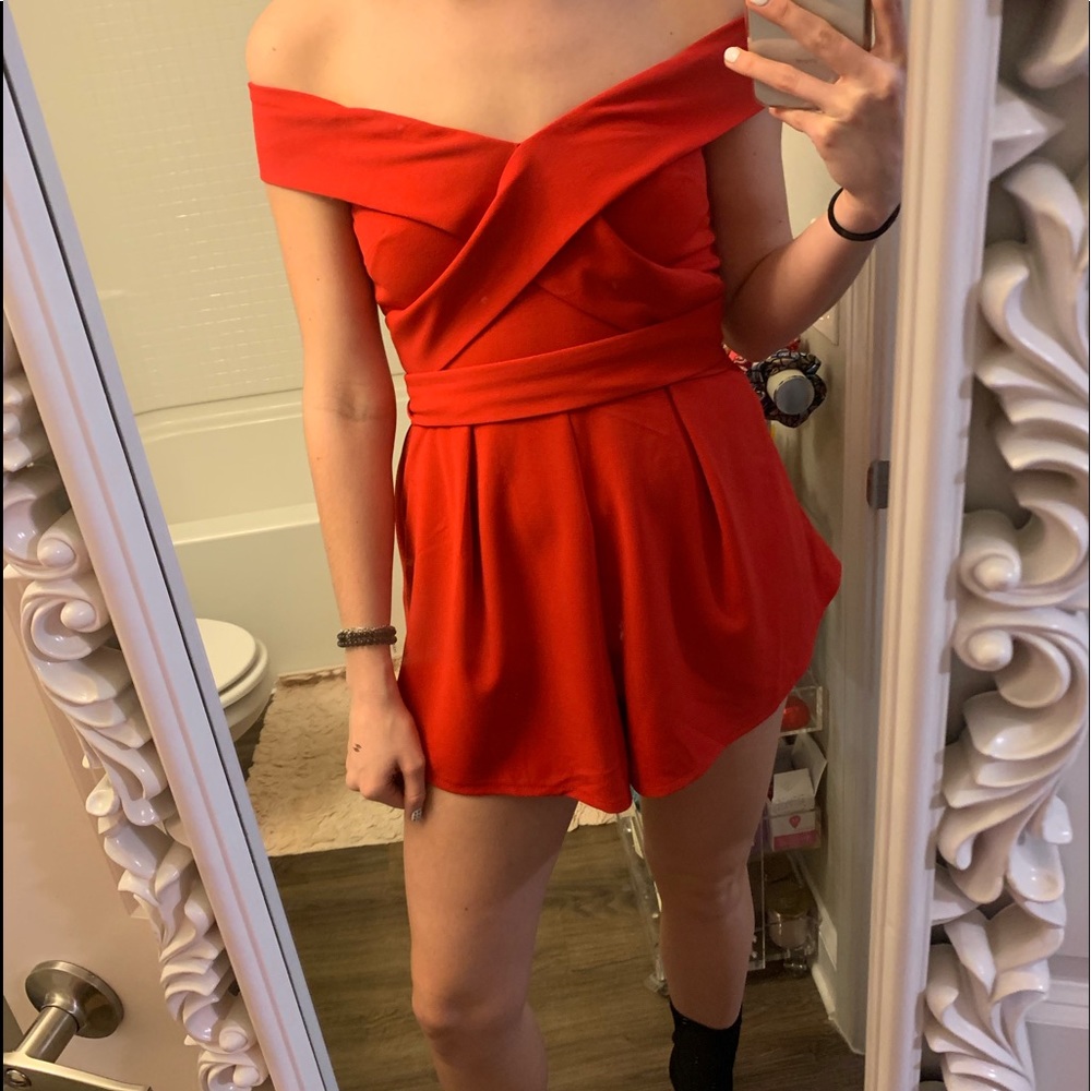 BRAND NEW off shoulder Red romper